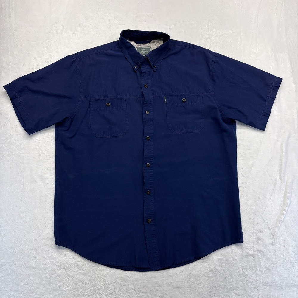 G.H. Bass & Co. Mens L Blue Solid Short Sleeve Button Up Shirt